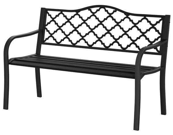 Outsunny 2-Seater Outdoor Garden Bench Cast Iron Antique Park Loveseat Chair with Armrest for Yard, Lawn, Porch, Patio, Steel Aosom UK