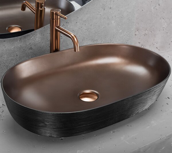 Ceramic Countertop Basin CLEO 61 Copper Bush / Black - REA