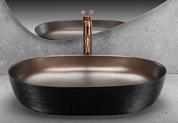 Ceramic Countertop Basin CLEO 61 Copper Bush / Black - REA