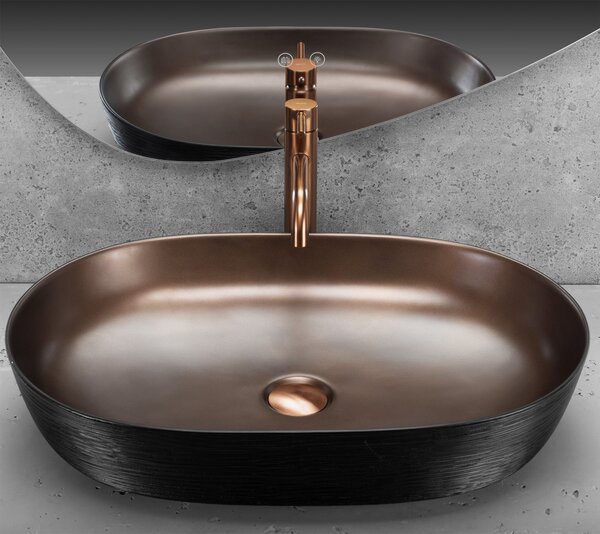 Ceramic Countertop Basin CLEO 61 Copper Bush / Black - REA