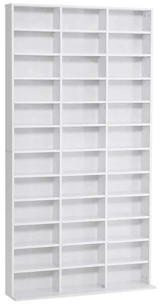 HOMCOM CD / DVD Storage Shelf Storage Unit for 1116 CDs Height-Adjustable Compartments 102 x 24 x 195 cm White