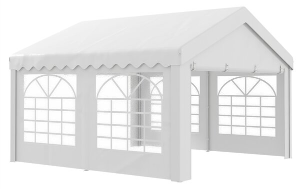 Outsunny Portable Party Tent 4m x 4m Carport Shelter with Removable Sidewalls, Double Doors, Heavy Duty, White Aosom UK