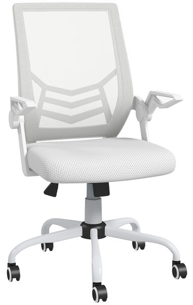 Vinsetto Mesh Office Chair, Computer Desk Chair with Flip-up Armrests, Lumbar Back Support and Swivel Wheels, Cat Scratch Resistant, White Aosom UK