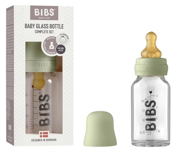 BIBS Baby Glass Bottle Complete Set Latex 110ml - Sage