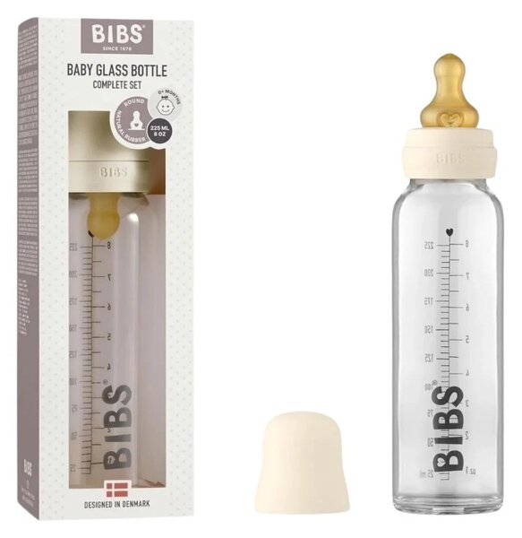 BIBS Baby Glass Bottle Complete Set Latex 225ml - Ivory