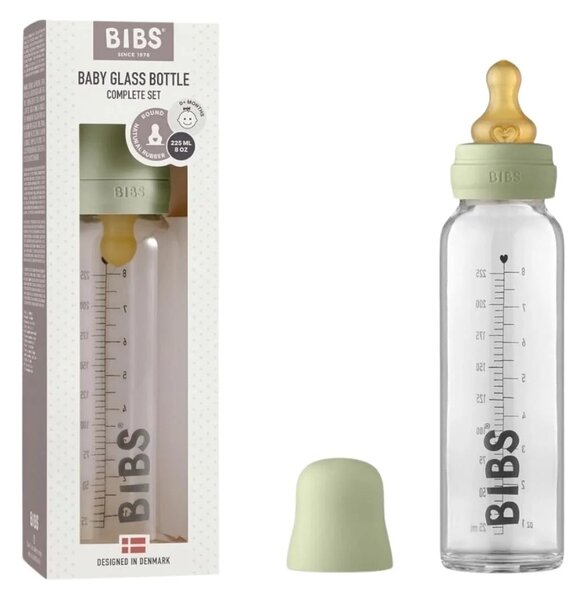 BIBS Baby Glass Bottle Complete Set Latex 225ml - Sage