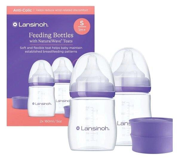 Lansinoh Feeding Bottles with NaturalWave Teats 160ml Pack of 2