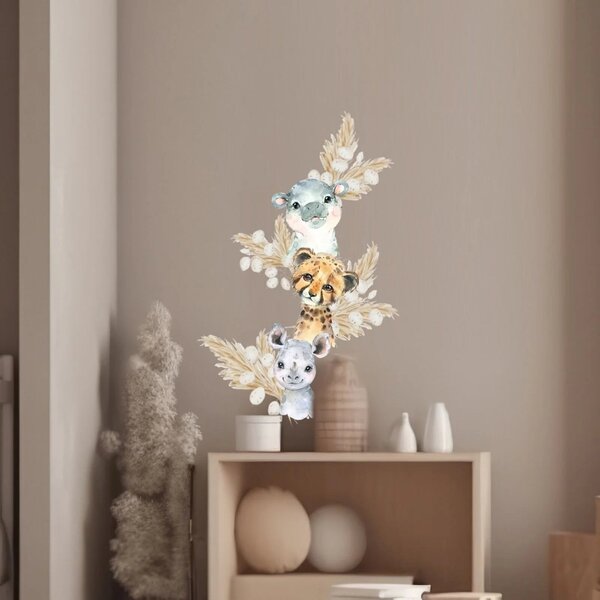 Live Vida Baby Safari Wall Sticker Hippo & Cheetah & Rhino 3 pcs