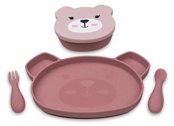 TUM TUM Silicone Weaning Bowl & Spoon Set Betsy Bear - Pink