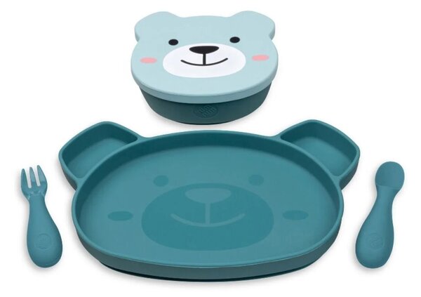 TUM TUM Silicone Weaning Bowl & Spoon Set Boris Bear - Blue