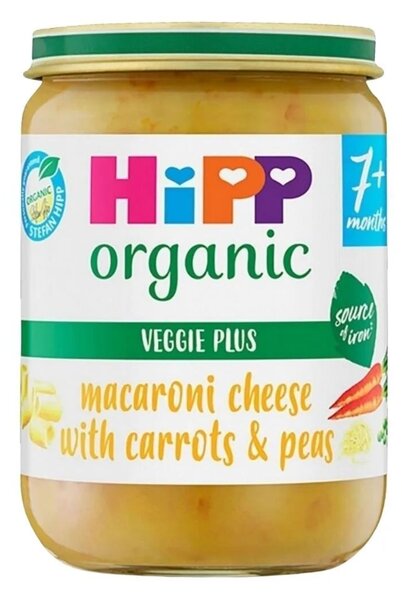 HiPP Organic Macaroni Cheese with Carrots & Peas Baby Food Jar 7+ months 190g