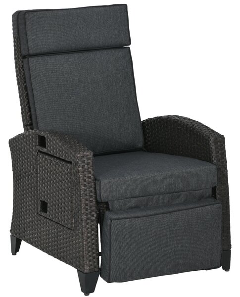 Outsunny Outdoor Rattan Recliner Chair with Adjustable Backrest and Footrest, Cushion, Side Tray, Grey
