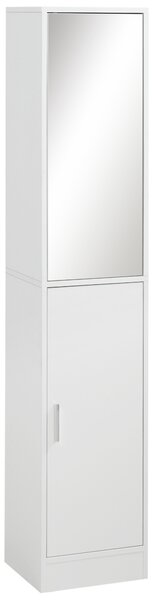 Kleankin Tall Mirrored Bathroom Cabinet: Floor-Standing Storage with Adjustable Shelf, White Finish