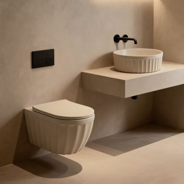 Set: Wall-hung toilet bowl + Countertop washbasin Rea Duo Caffe Latte Matt