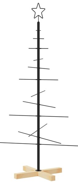 Metal Christmas Tree with Wooden Base Black 120 cm