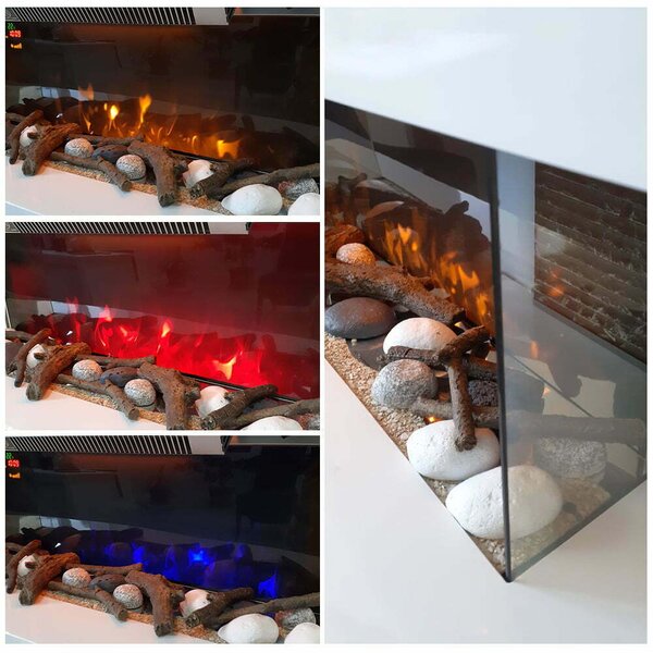 Wall Mounted Electric Fires ElectricSun Paula Medium White Modern Electric Fireplace, with Sound Effect, 10 Colour, with APP, W120xH46x31cm