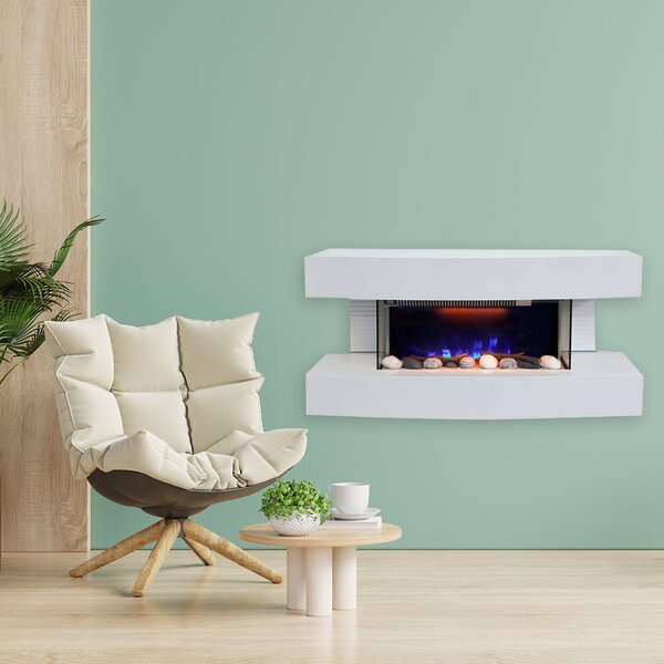 Wall Mounted Electric Fires ElectricSun Paula Small White Electric Fireplace, with Sound Effect, 10 Colour, with APP, W81xH41x22cm