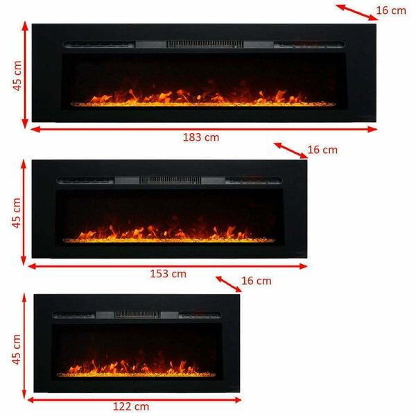 Wall Mounted Electric Fires, Free Standing, Incorporated ElectricSun Paula Glass small Black, 10 Colour, with Sound Effect, with APP, L122xH45x16cm