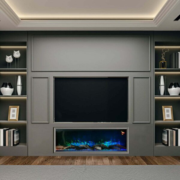 3 Sided Electric Fireplace ElectricSun VISTA Medium Wall Mounted, Free Standing or Built-in with Sound Effect, 7 Colour, L153xH50cm