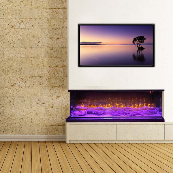 3 Sided Electric Fireplace ElectricSun VISTA Medium Wall Mounted, Free Standing or Built-in with Sound Effect, 7 Colour, L153xH50cm