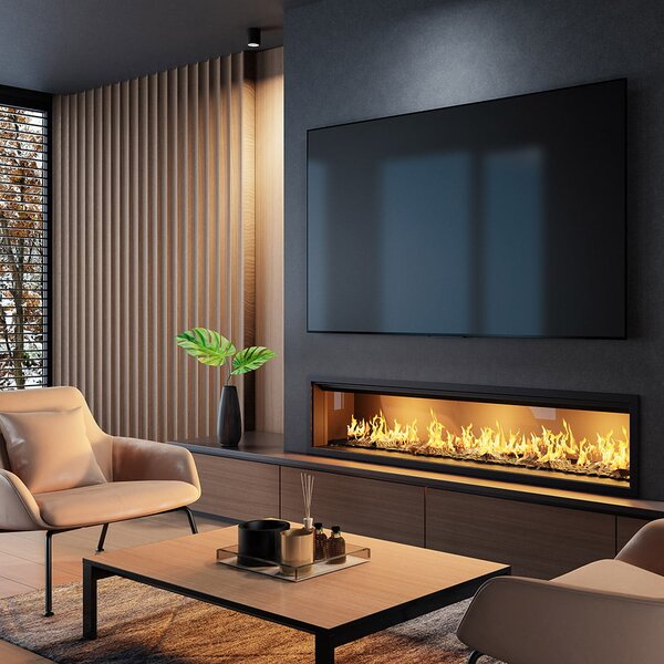 Built-in 3D Electric Fireplace Insert with Water Vapour, LED, with APP, ElectricSun MISTique BIG 150 cm