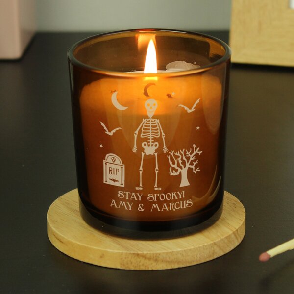 Personalised Halloween Amber Glass Candle Clear