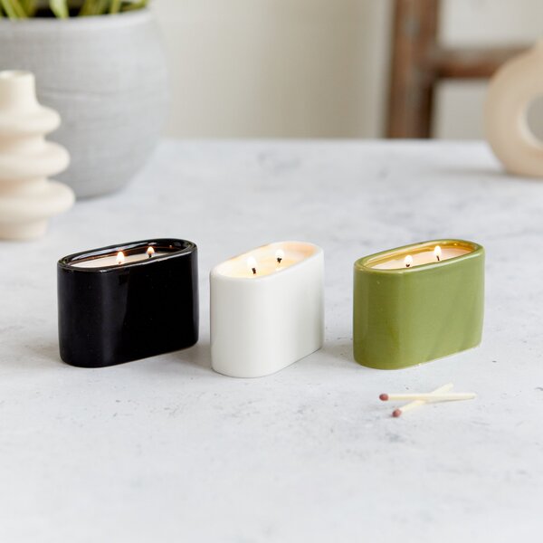 Set of 3 Kiln Baguette Activated Charcoal & MatchaWick Tealights Black and white