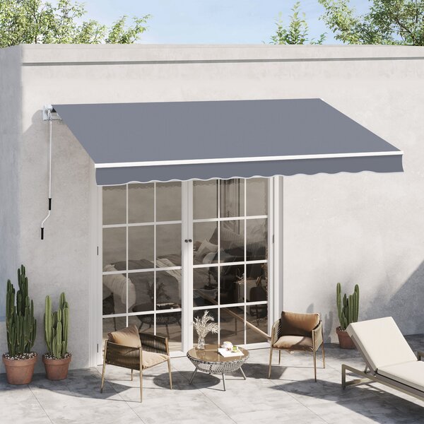 Outsunny Waterproof Garden Patio Manual Awning Canopy Sun Shade Shelter Retractable 4m x 3m-Grey Aosom UK