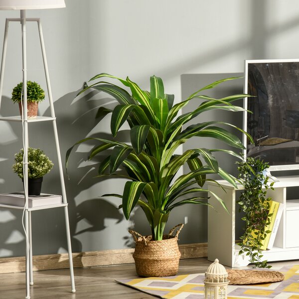 Outsunny Artificial Dracaena Tree, 110cm/3.6FT, 40 Leaves, Decorative Fake Plant with Pot for Home Office Garden, Green