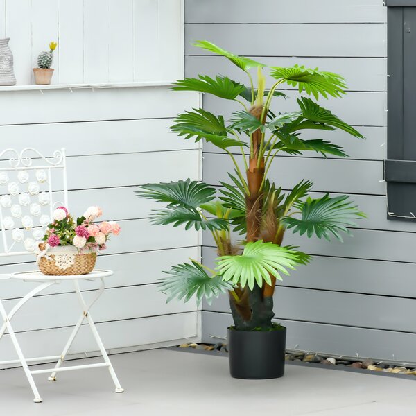 HOMCOM Artificial Palm Tree: 135cm Tropical Faux Plant in Nursery Pot for Indoor & Outdoor Decor, Evergreen