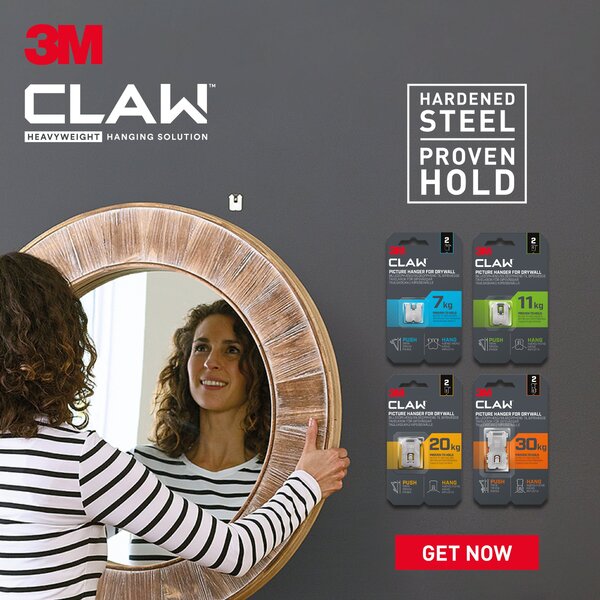 3M CLAW Plasterboard Picture and Mirror Hooks, 11 kg