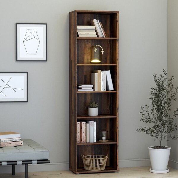 Elgin Wooden Narrow Bookcase With 6 Shelves In Vintage Oak