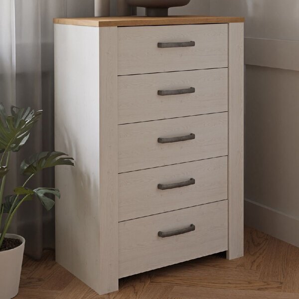 Bogota Wooden Chest Of 5 Drawers In White And Oak