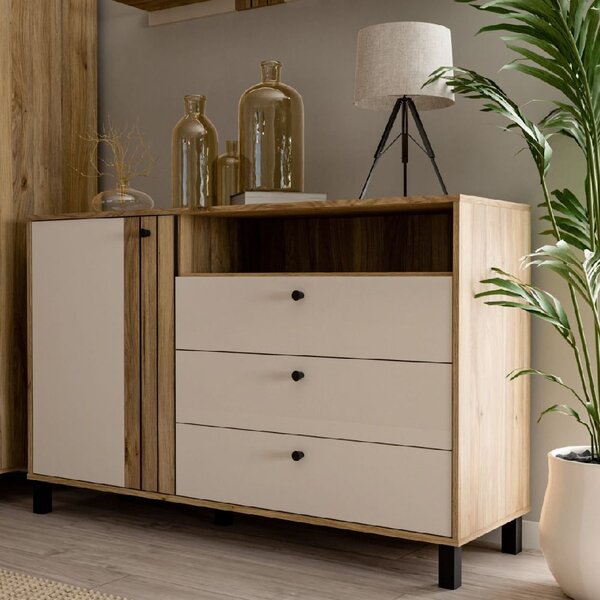 Greeley Wooden Sideboard With 1 Door 3 Drawers In Cream And Oak