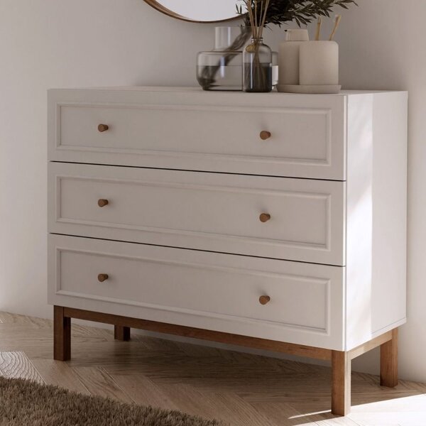 Waldorf Wooden Chest Of 3 Drawers In Light Grey And Oak