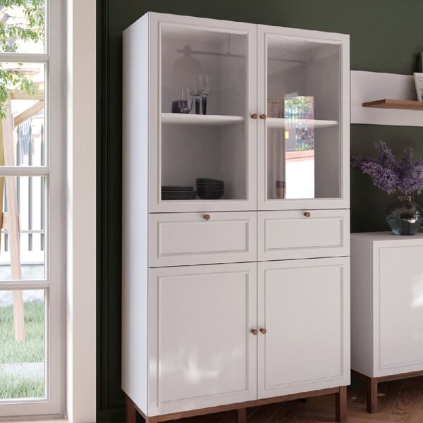 Waldorf Wooden Display Cabinet With 2 Drawers In Light Grey Oak