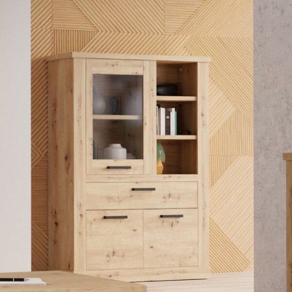 Caneadea LED Wooden Display Cabinet With 3 Doors In Artisan Oak