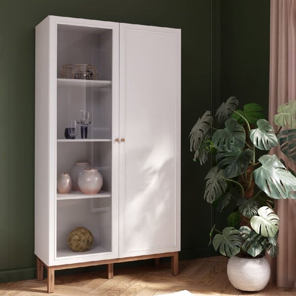 Waldorf Wooden Display Cabinet With 2 Doors In Light Grey And Oak