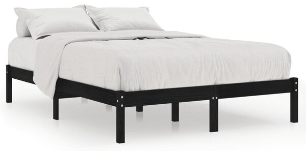 Bed Frame without Mattress Black Solid Wood Double