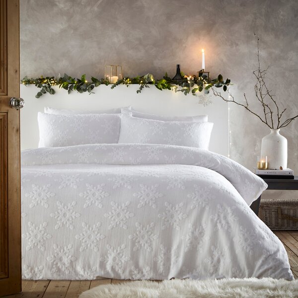 Furn Snowflake Tufted 100% Cotton Duvet Cover Bedding Set White