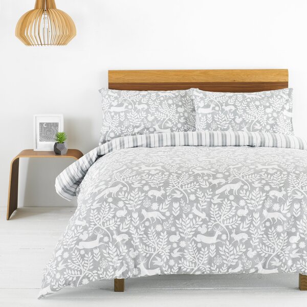 Furn Skandi Woodland Brushed Cotton Duvet Cover Bedding Set Grey