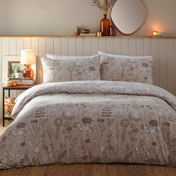Furn Nook 100% Brushed Cotton Duvet Cover Bedding Set Greige