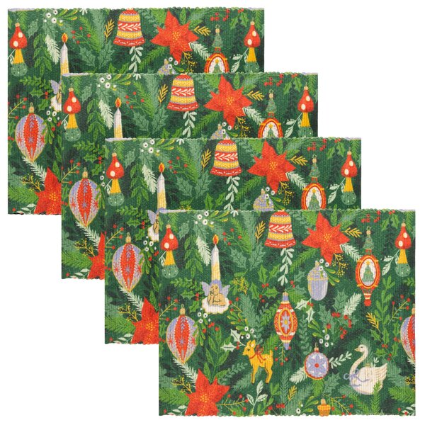 Deck The Halls Digitally Printed Set of 4 Placemats Green