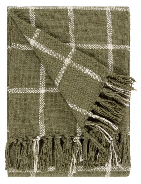 Beni Check Fringed Throw 130cm x 180cm Moss Natural