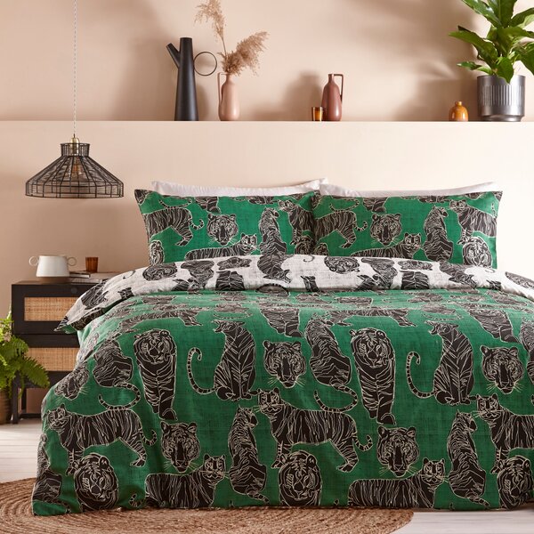 Furn Wildcat Reversible Duvet Cover Bedding Set Jungle Green