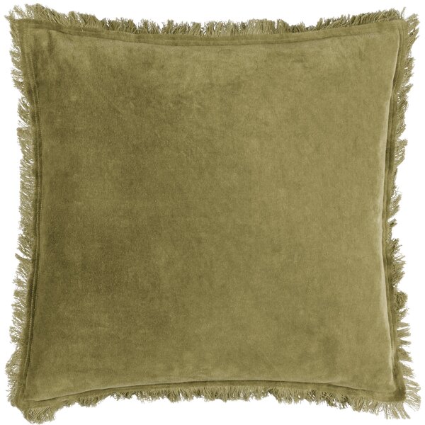 Jaye Velvet Fringed 45cm x 45cm Filled Cushion Moss