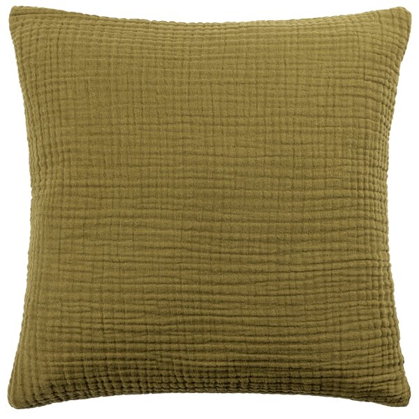 Lark Muslin Crinkle Cotton 45cm x 45cm Filled Cushion Khaki