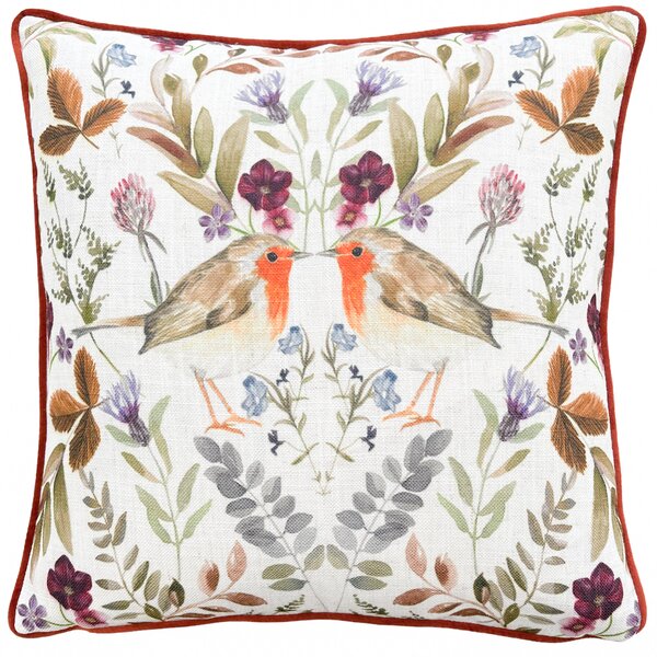 Evans Lichfield Mirrored Robin Watercolour Printed Piped 43cm x 43cm Filled Cushion Sunset