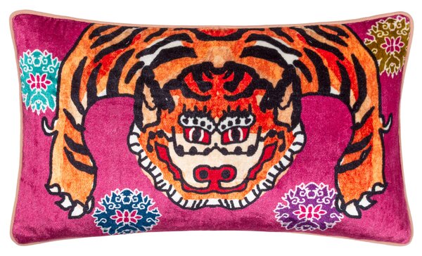 Year Of The Tiger Velvet 30cm x 50cm Filled Cushion Pink