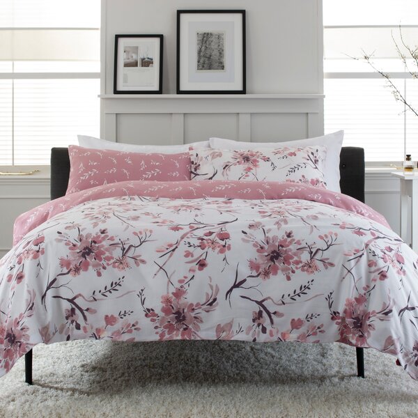 Cherry Blossom Printed Duvet Cover Bedding Set Pink